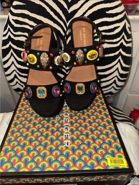 Kurt Gieger Black Jeweled Block Heel Sandals